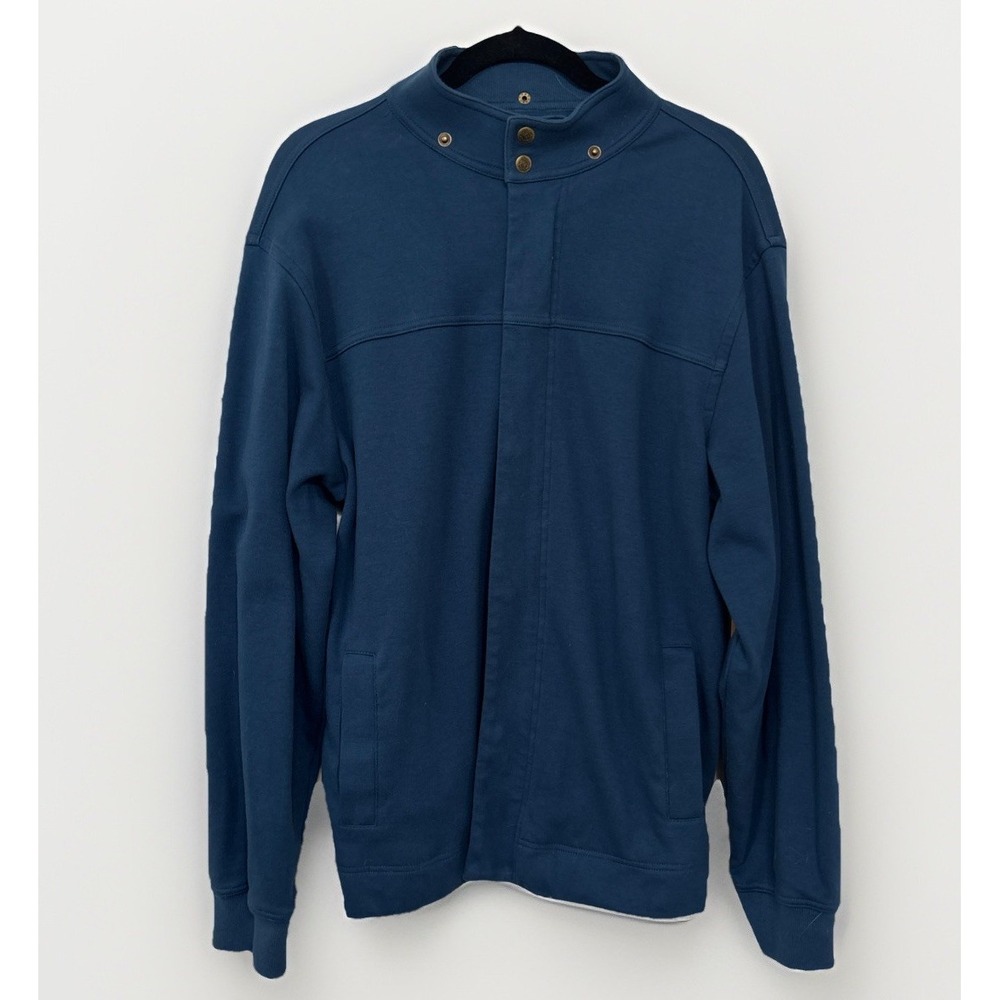 Territory Ahead Mens Knit Jacket Zip Snaps Pockets Teal Blue Cotton Size L